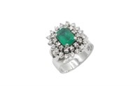 Synthetic emerald, diamond & 18ct white gold ring