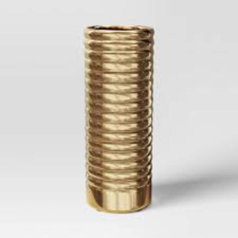 Metal Ribbed Decorative Vase Gold - Threshold