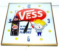 VESS SODA POP ADVERTISING LIGHT UP CLOCK - WORKS