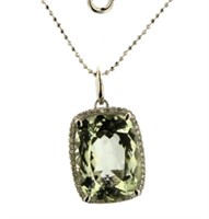 Natural 7.02 ct Green Amethyst & Diamond Pendant