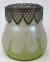Early 1900's Loetz Vase w/ Bronze Ormolu Collar 5"