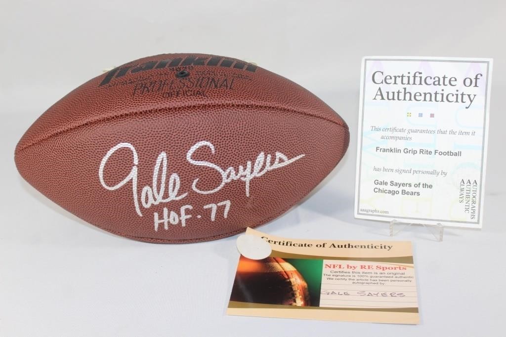 Gale Sayers Autographed Football with Case & COA