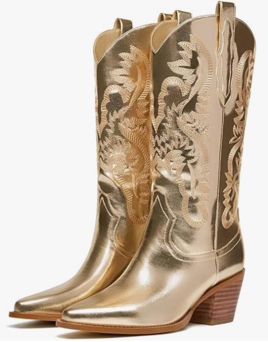 Keeisea Gold Women's Cowboy Boots Size 12