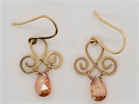 Pair of 14kt gold earrings, with precious gemstone
