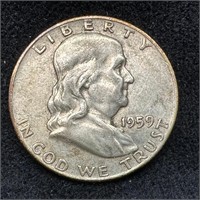 1959 D Franklin Silver Half-Dollar
