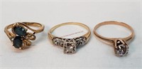 3- Vintage Nonmarked Gold Rings