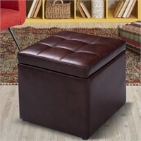 E9027  Costway 16" Cube Ottoman, Red Brown