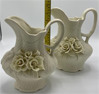 Vintage Ivory Ceramic 3D Flower Pitchers - 2