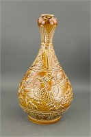 Chinese Brownish Glaze Porcelain Garlic Mouth Vase