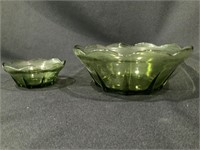 Green Glass Chip & Dip Bowls