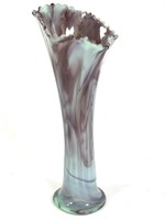 Slag Glass Swung Vase Amethyst & Aqua Scallop Edge