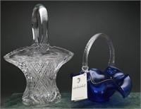 Vintage Fenton Cobalt Blue Art Glass Basket +