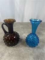 Blenko Art glass hobnail vase and vintage Empol
