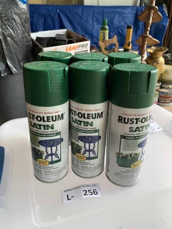 (6) Rust-Olem Satin Green Spray Paint