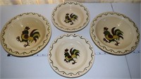 4 Metlox CA Pottery Poppytrail Rooster bowls