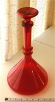 MCM Ruby Red art glass decanter 14" tall