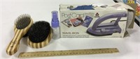Post Card travel iron w/Pet brushes