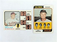 2 Earl Weaver HOFer Topps Cards 1973 & 1974