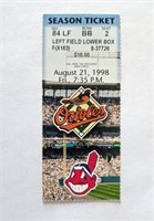 Orioles Indians Game Ticket 8/21/98 Cal Game 2606
