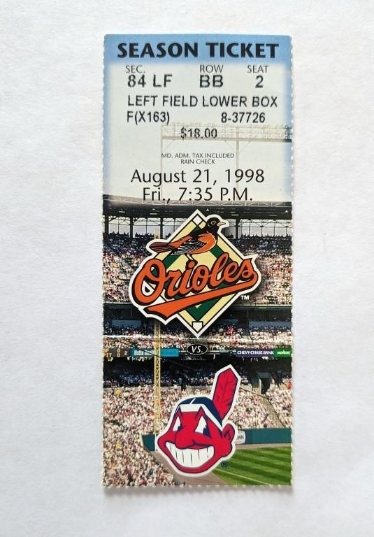 Orioles Indians Game Ticket 8/21/98 Cal Game 2606