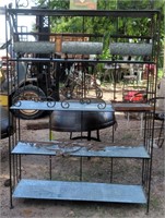 Metal and Galvanized Shelf with Contents: Easels,