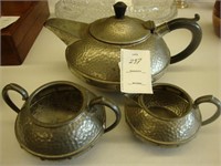 Three piece pewter tea service, ca 1930.