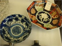 Hexagon Imari bowl along with a blue and white