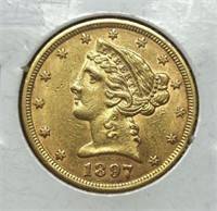1897 $5 Gold AU