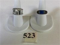 TWO SILVER 925 RINGS BLUE STONE SIZE 7