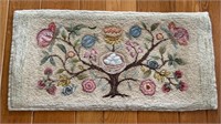 Vintage hooked rug small size w flowering tree