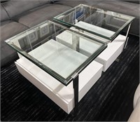 Pair of Modern Glass Top Side Tables with 1-Drawer
