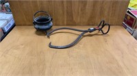 Antique Ice Tongs and Cast Iron Kettle