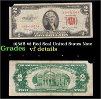 1953B $2 Red Seal United States Note Grades vf det