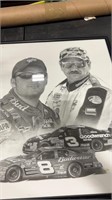 Dale and Dale JR. framed pencil drawn picture