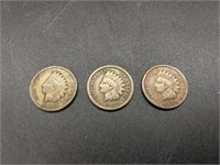 Antique Indian Head Penny Coins 1905, 1907, 1904
