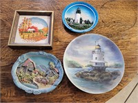 (3) Plates and (1) Cross Stitch Picture
