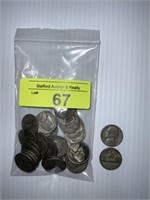 34 Jefferson Wartime Silver Nickels - Mixed 1940s