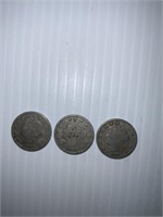 3 Liberty Head V Nickels: 1904, 1904, 1911