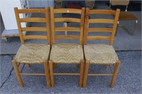 (3) Wood Chairs with Woven Seats