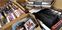 3 boxes of VHS/CD/cassette tapes, miscellaneous