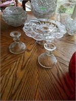 Glass cake stand & fruit bowls