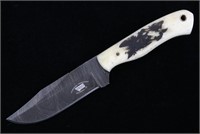 Yellowstone Wolf Scrimshaw Damascus M.T. Knife