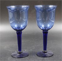 PAIR OF BLUE GLASS GOBLETS