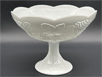 Vintage Milk Glass Compote / Fruit Stand w/ Grapes