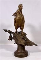 P. LeCourtier bronze, French gilt, crowing (singin