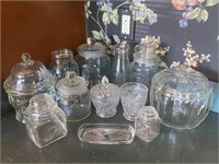 Glass Jars, Bottles, Butter Dish & Cream/Sugar
