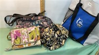 Assorted handbags and umbrellas some Vera Bradley