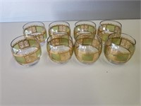 Vintage (8) Glasses with Gold and Green outside
