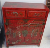 Chinese red lacquer chest of drawers