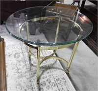 Beveled glass top lamp table with decorated